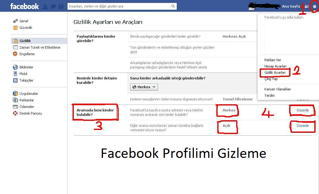 Facebook Profilimi Gizleme
